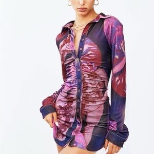 With Jean Vibrant Ruched Long Sleeve Dress